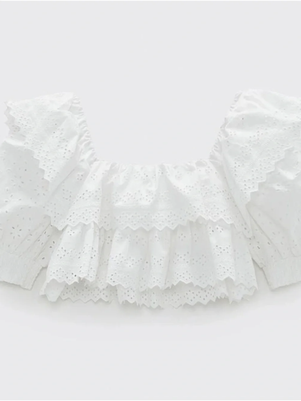 Zara White Puff-Sleeve Eyelet Blouse